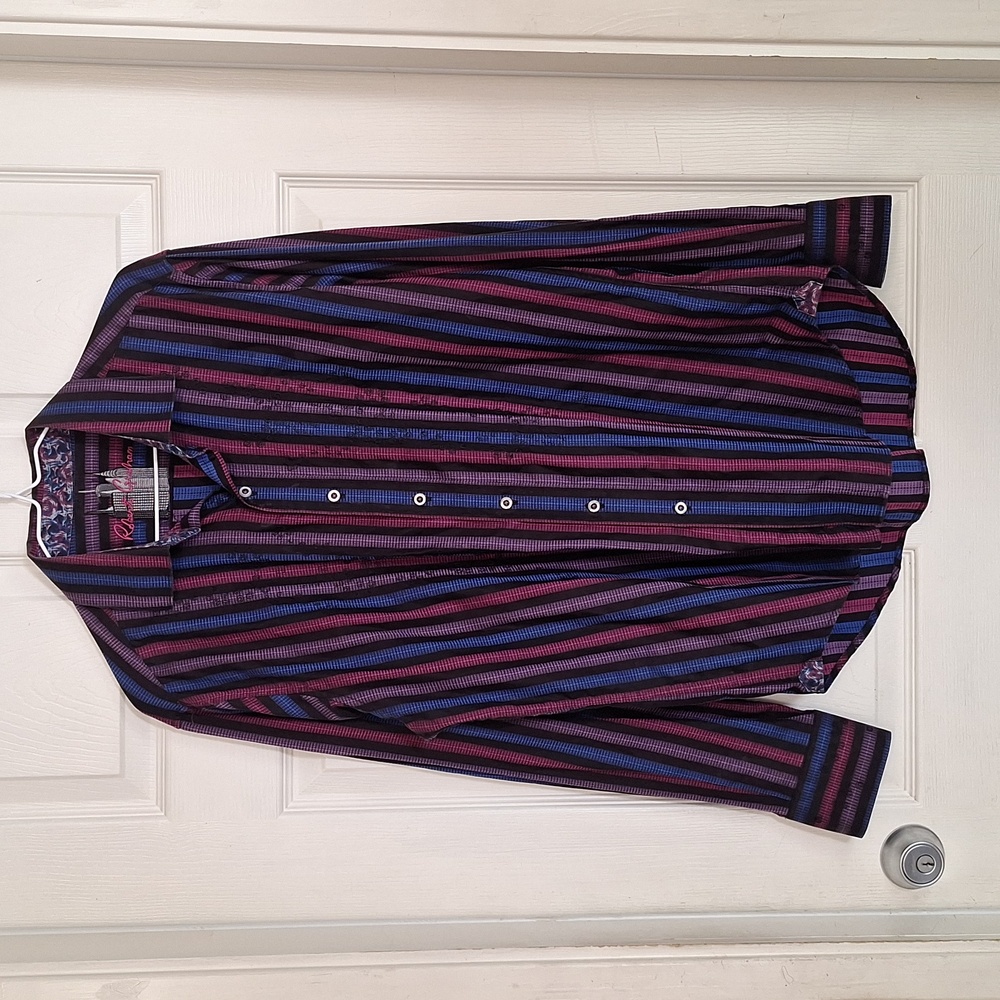 Robert Graham Men's Size M Striped Button Front Longsleeve Casual Shirt